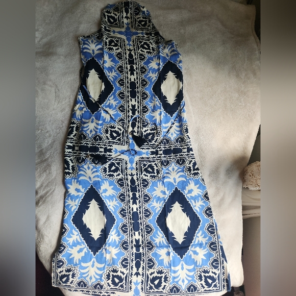 H&M Tie-belt Scarf Prints Dress long  maxi Cream/blue Patterned BNWT - Picture 12 of 14